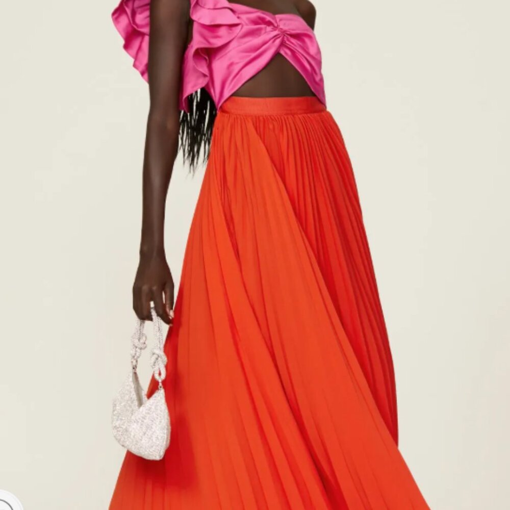 AMUR Fuchsia Ruffle Crop Top with Bright Orange Maxi Skirt